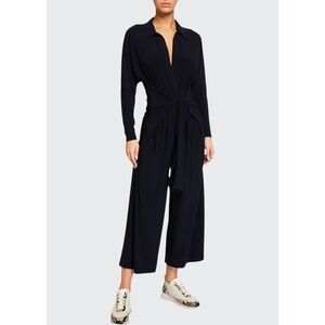 Norma Kamali Midnight Navy Ty Front Nk Shirt Cropped Straight Leg Jumpsuit S/36
